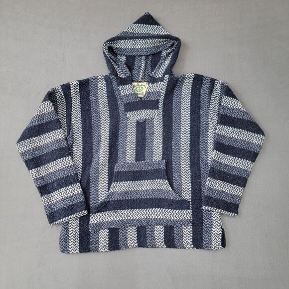 Baja Joe Adult Small S Blue Long Sleeve Hooded Poncho Rug Pullover Unisex - Picture 2 of 5